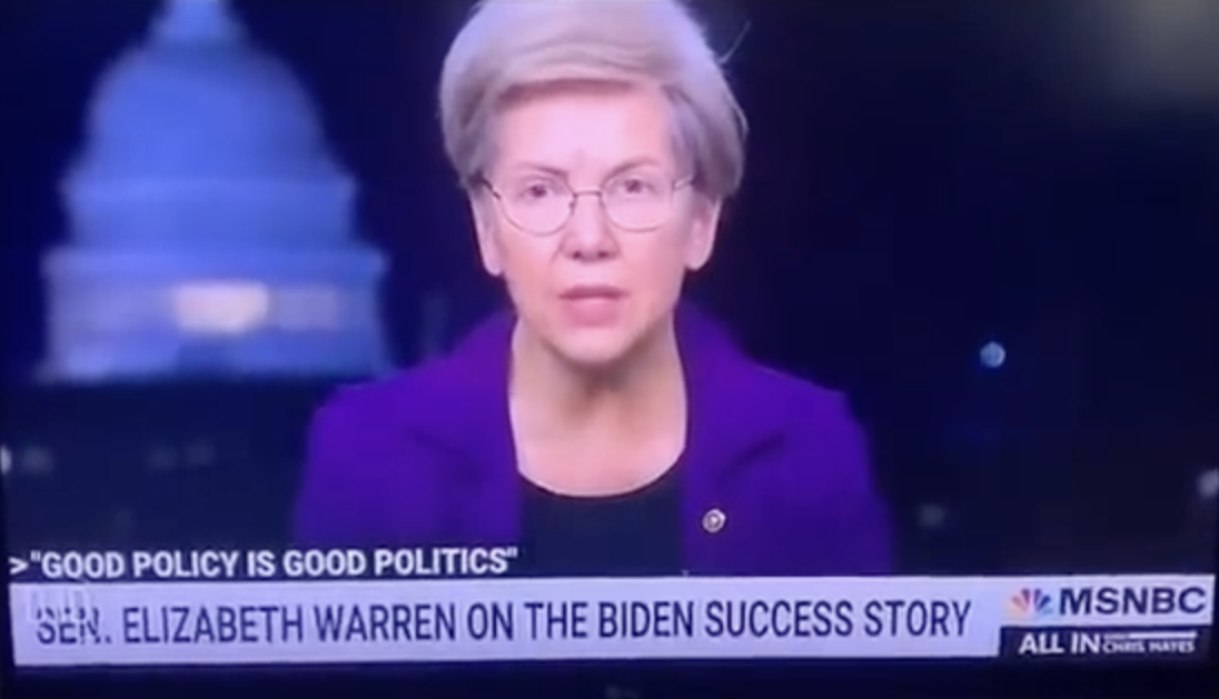 Senator Warren being interviewed on MSNBC